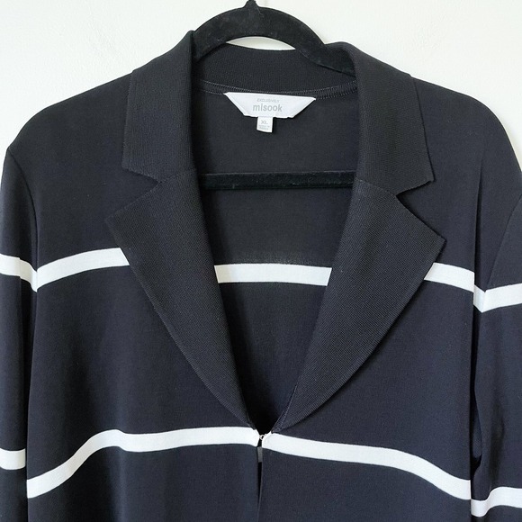Exclusively Misook Black & White Striped Cardigan Womens XL Collar Career Work - Picture 4 of 10